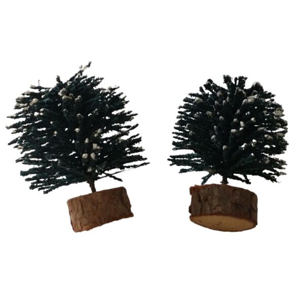 Lemax Bottle Brush Tree Green Flocked Christmas Village Round Wood Base Vtg 90s. - Picture 5 of 10